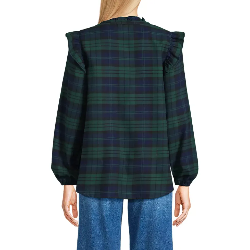 Women's Ruffle Front Flannel Popover Blouse