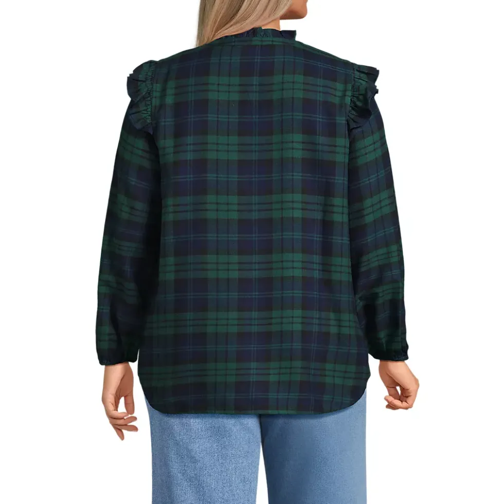 Women's Ruffle Front Flannel Popover Blouse