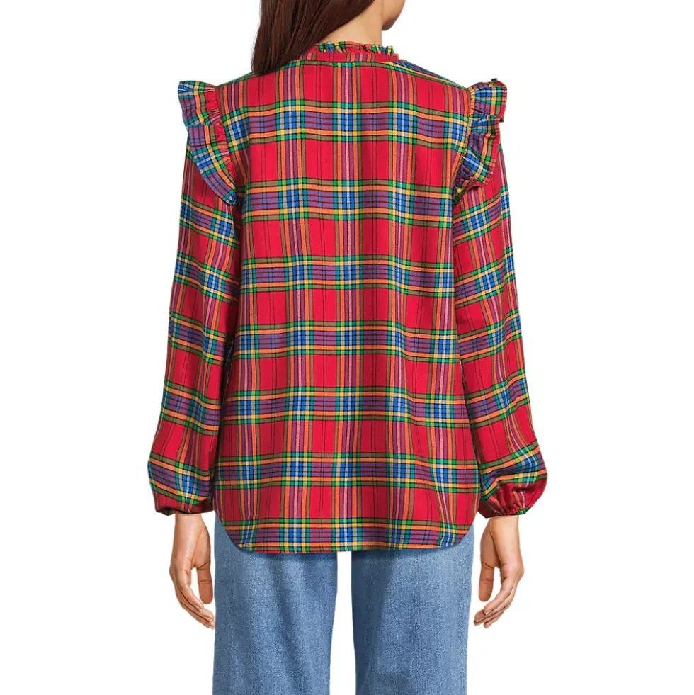 Women's Ruffle Front Flannel Popover Blouse