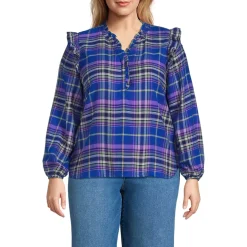 Women's Ruffle Front Flannel Popover Blouse