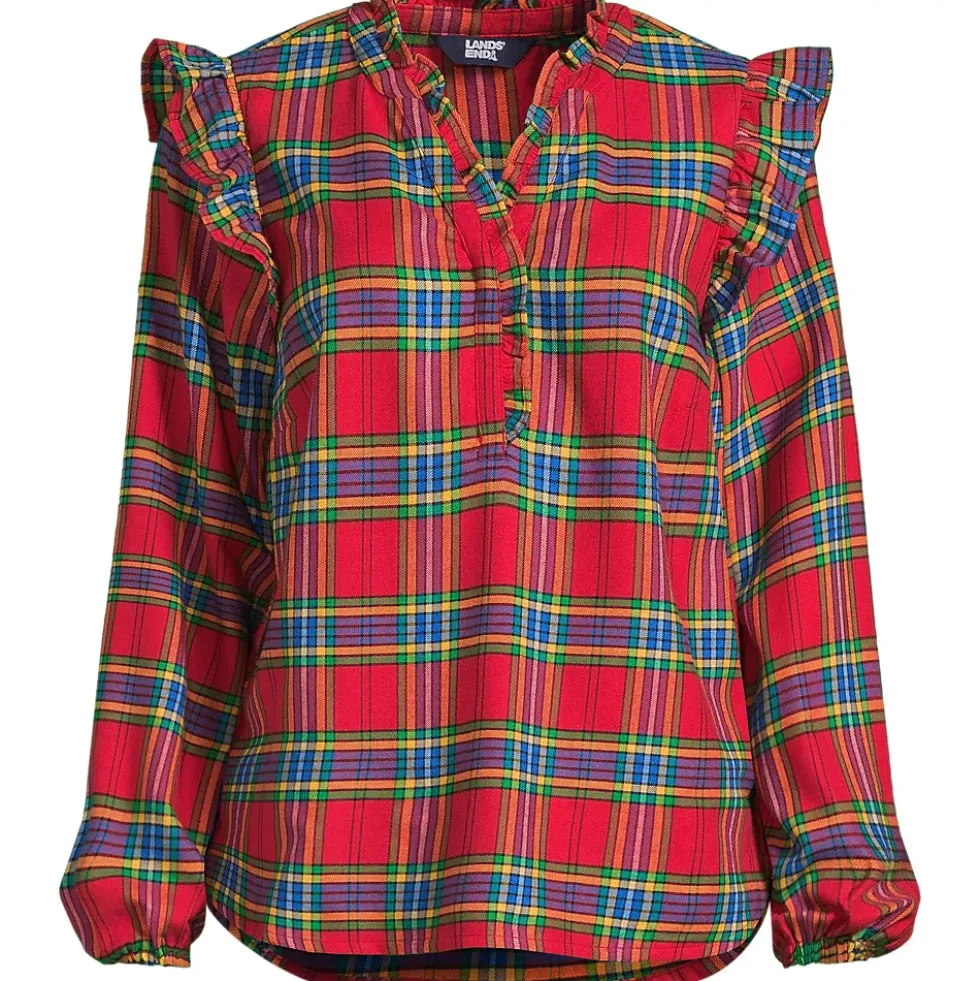 Women's Ruffle Front Flannel Popover Blouse