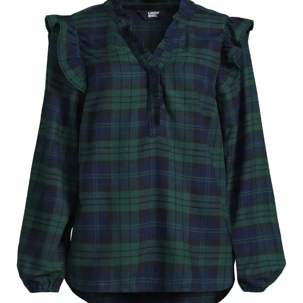 Women's Ruffle Front Flannel Popover Blouse