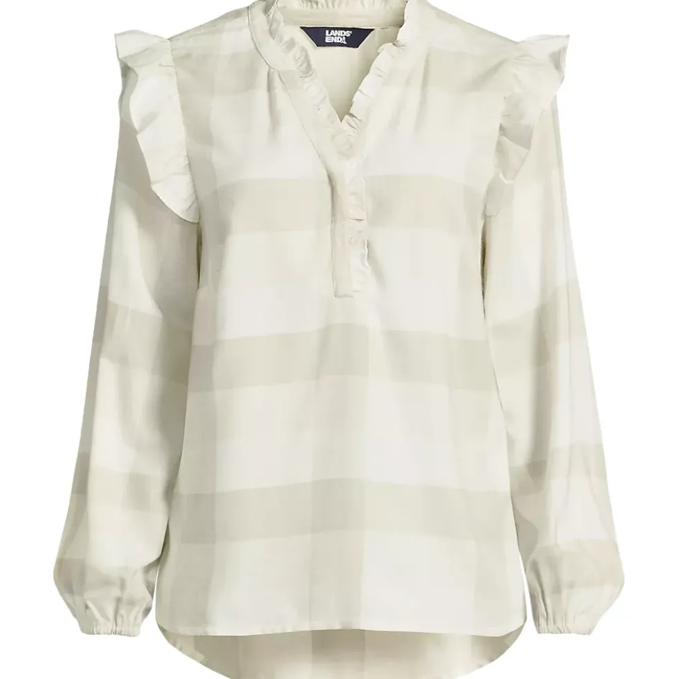 Women's Ruffle Front Flannel Popover Blouse