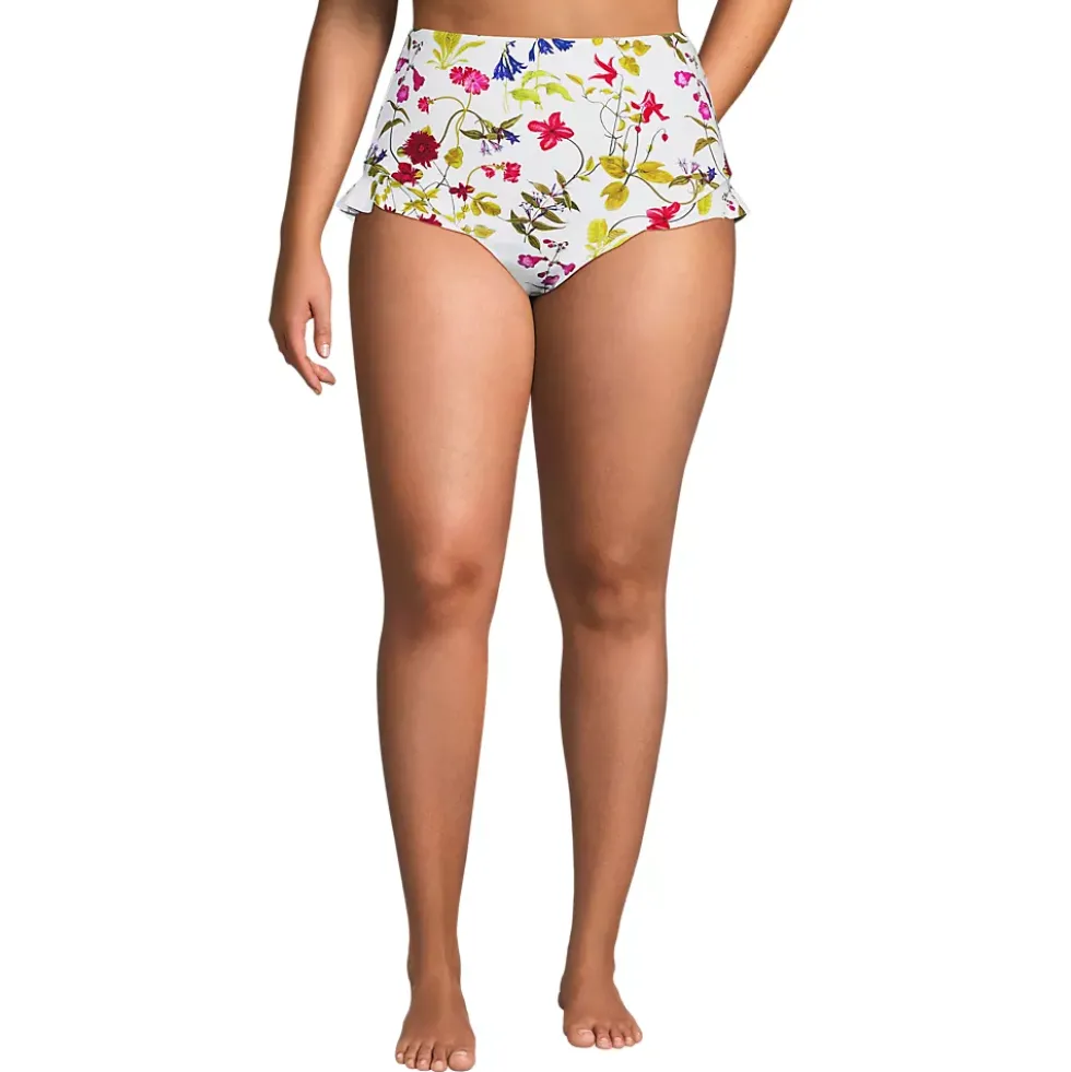 Women's Ruffle High Waisted High Leg Bikini Bottoms