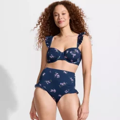 Women's Ruffle High Waisted High Leg Bikini Bottoms