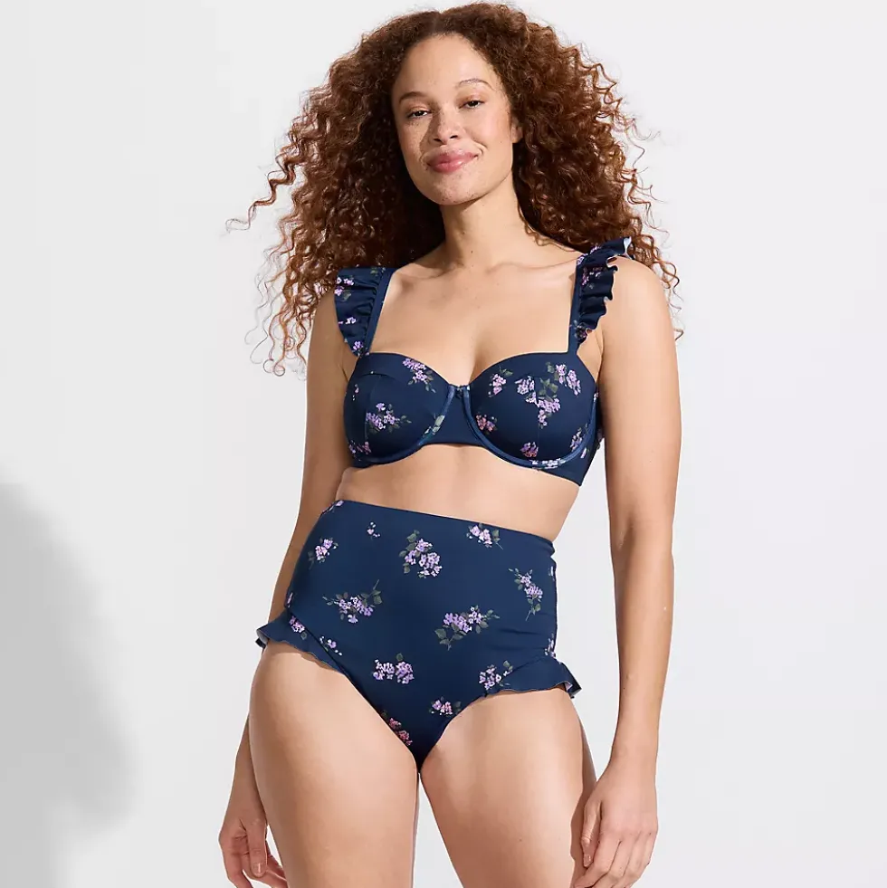 Women's Ruffle High Waisted High Leg Bikini Bottoms
