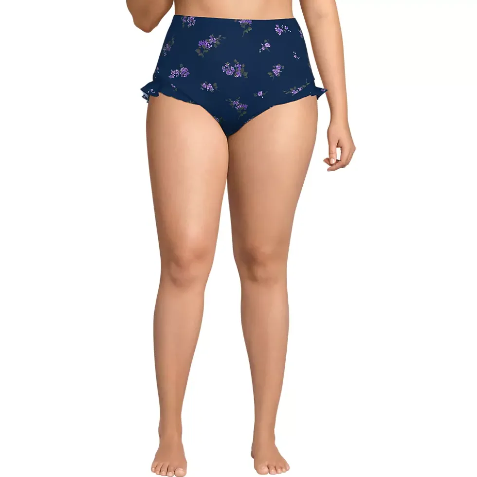Women's Ruffle High Waisted High Leg Bikini Bottoms