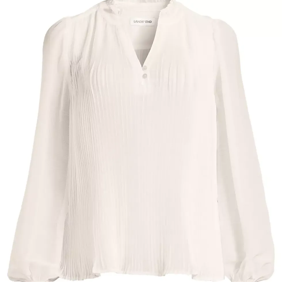 Women's Ruffle Neck Pintuck Sleeve Top