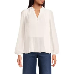 Women's Ruffle Neck Pintuck Sleeve Top