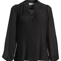 Women's Ruffle Neck Pintuck Sleeve Top