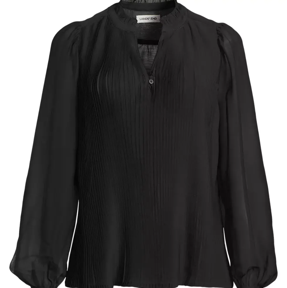 Women's Ruffle Neck Pintuck Sleeve Top