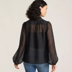 Women's Ruffle Neck Pintuck Sleeve Top