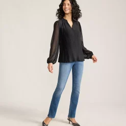 Women's Ruffle Neck Pintuck Sleeve Top