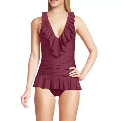 Women's Ruffle Plunge Skirted High Leg One Piece