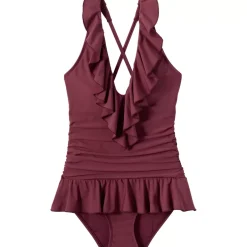 Women's Ruffle Plunge Skirted High Leg One Piece