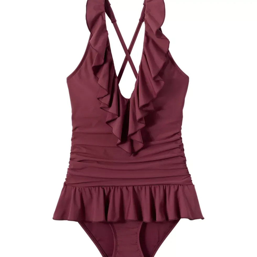 Women's Ruffle Plunge Skirted High Leg One Piece