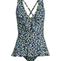 Women's Ruffle Plunge Skirted High Leg One Piece