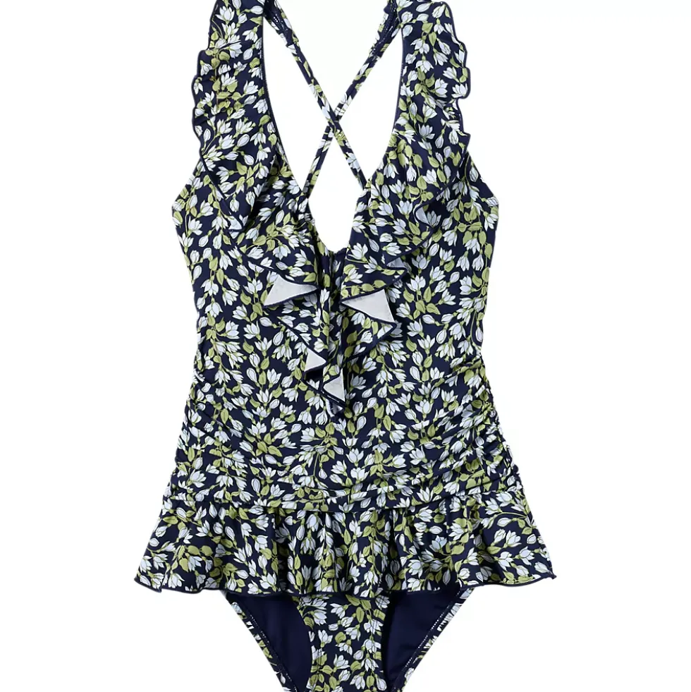 Women's Ruffle Plunge Skirted High Leg One Piece