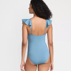 Women's Ruffle V-neck High Leg One Piece Swimsuit