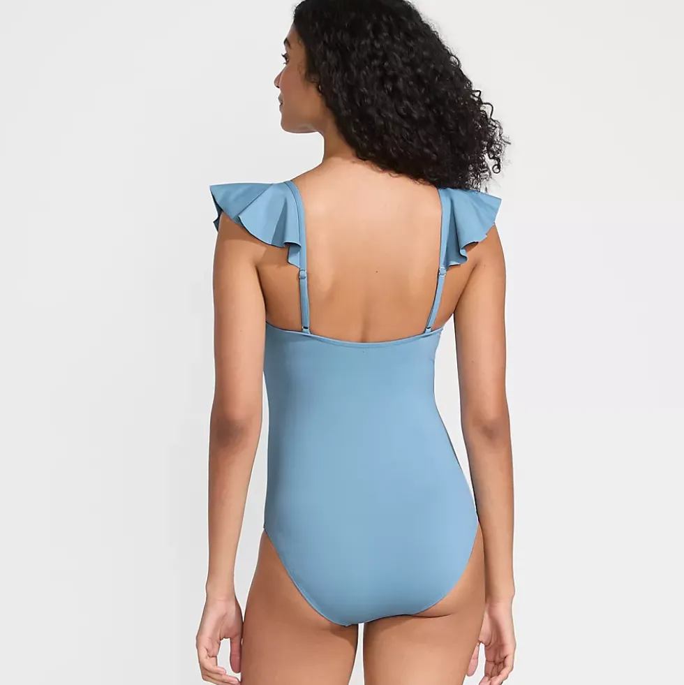 Women's Ruffle V-neck High Leg One Piece Swimsuit