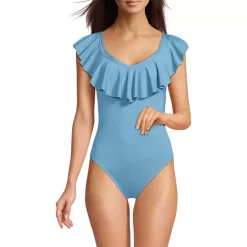 Women's Ruffle V-neck High Leg One Piece Swimsuit