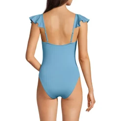Women's Ruffle V-neck High Leg One Piece Swimsuit