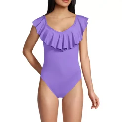 Women's Ruffle V-neck High Leg One Piece Swimsuit
