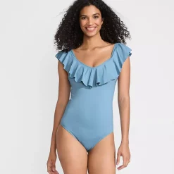 Women's Ruffle V-neck High Leg One Piece Swimsuit