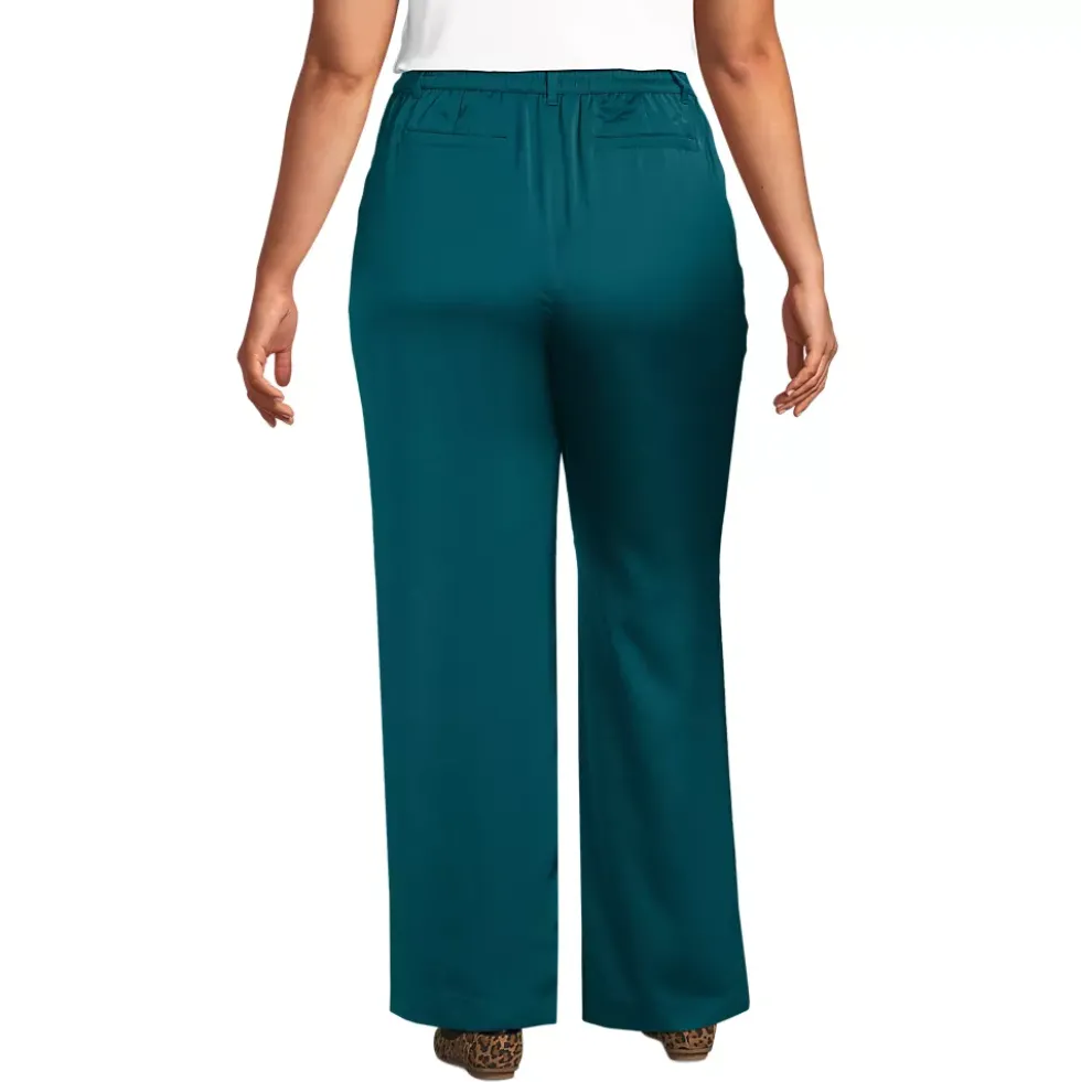 Women's Satin Elastic Back Wide Leg Pants