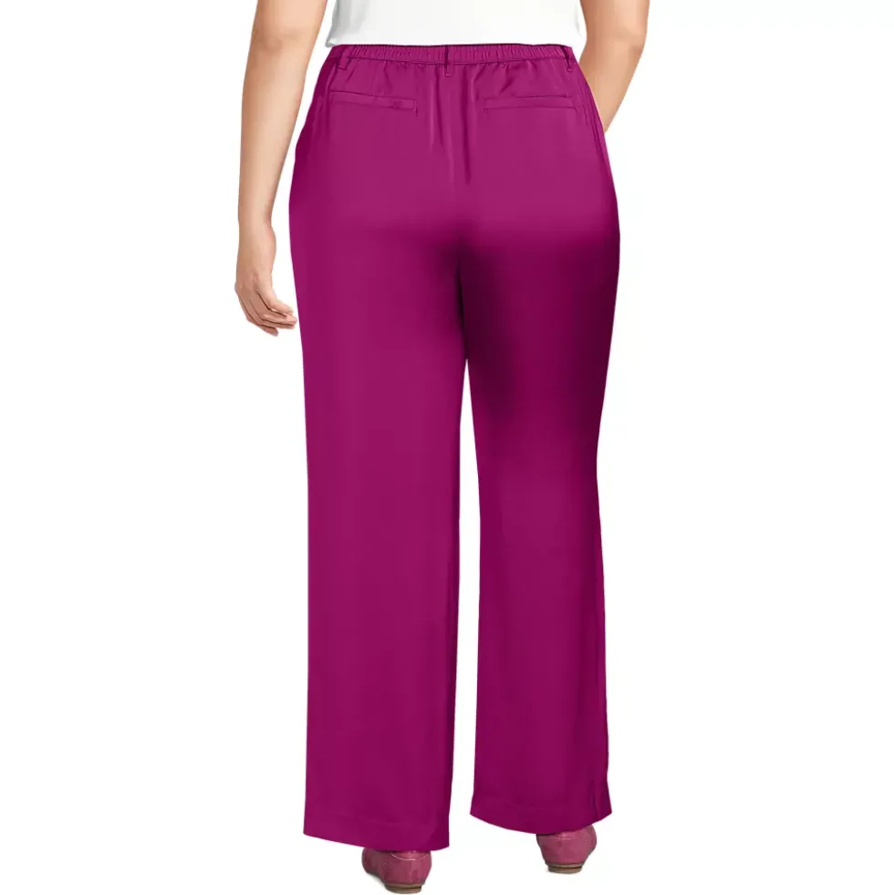 Women's Satin Elastic Back Wide Leg Pants