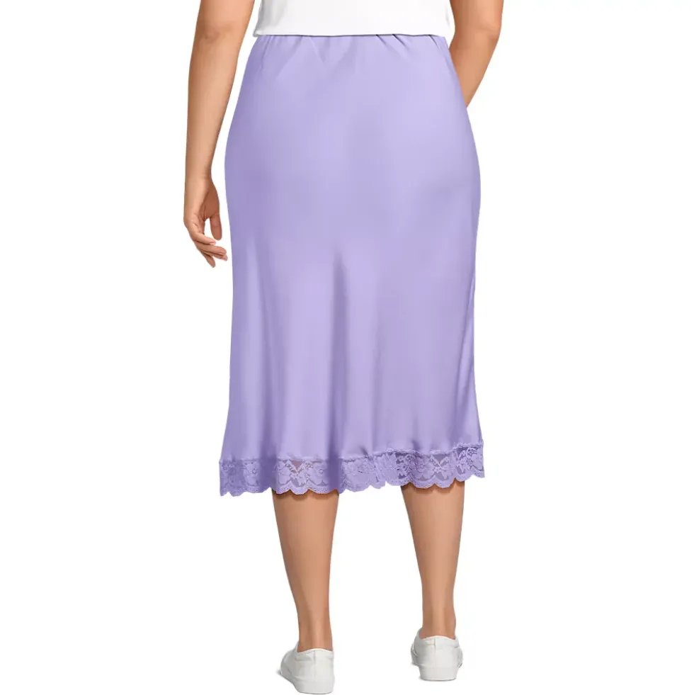 Women's Satin Lace Trim Midi Skirt