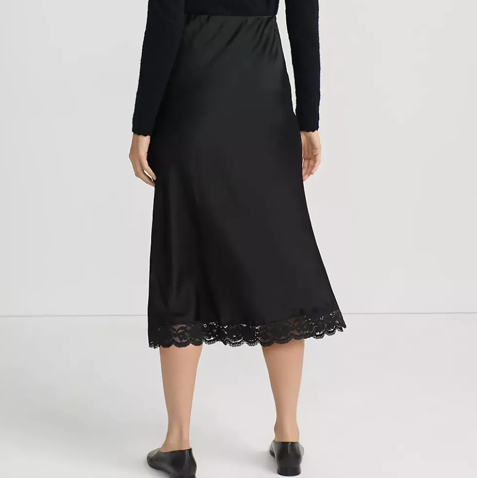 Women's Satin Lace Trim Midi Skirt