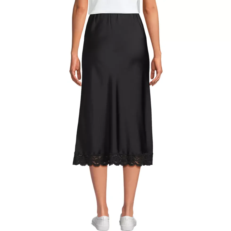 Women's Satin Lace Trim Midi Skirt