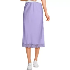 Women's Satin Lace Trim Midi Skirt