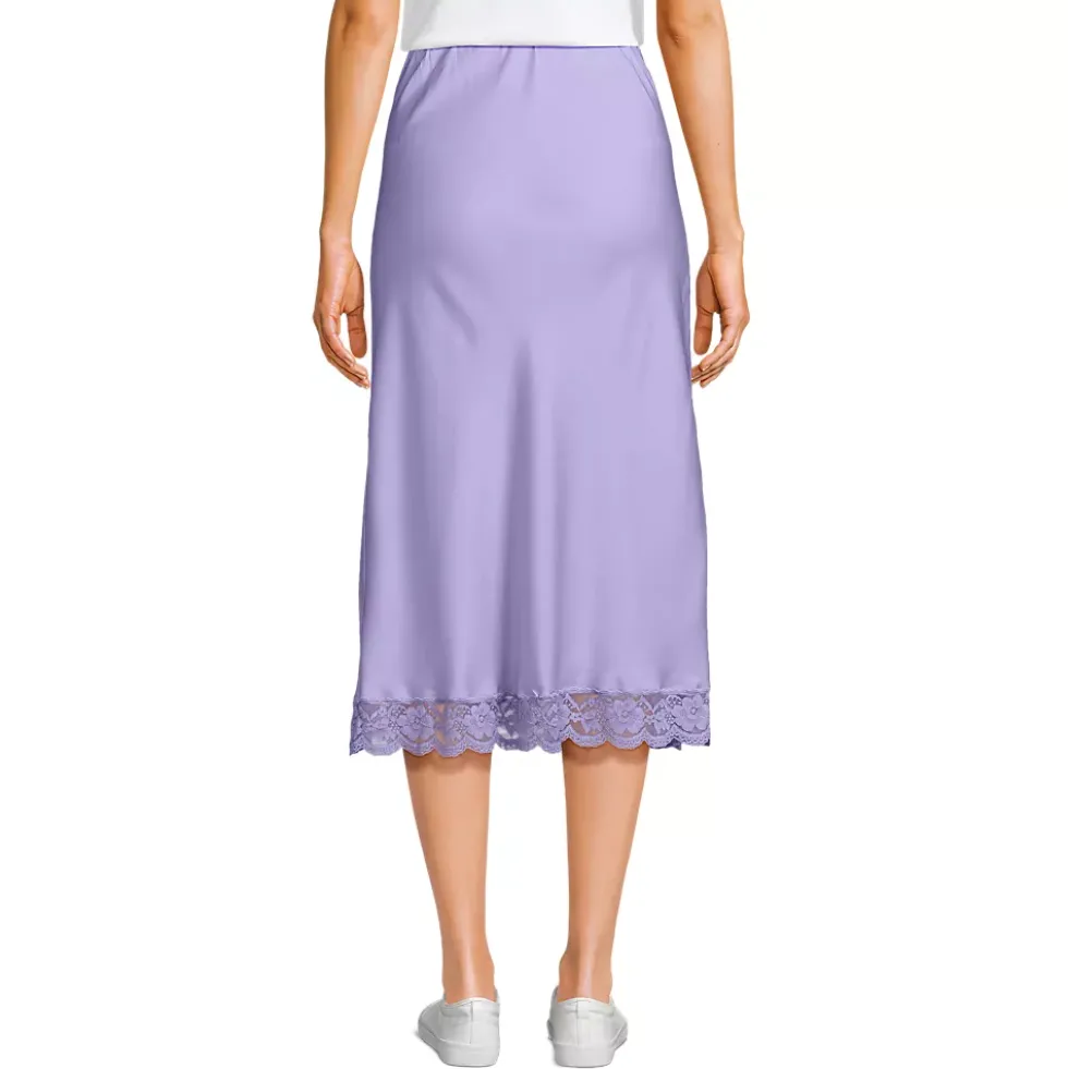 Women's Satin Lace Trim Midi Skirt