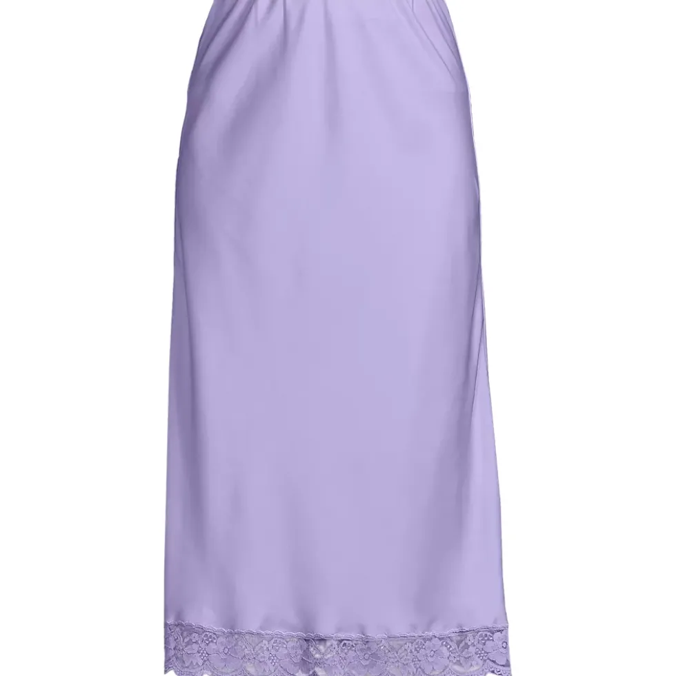 Women's Satin Lace Trim Midi Skirt