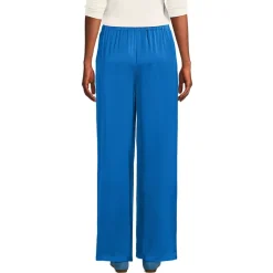 Women's Satin Mid Rise Relaxed Pull On Wide Leg Pants