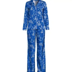 Women's Satin 2 Piece Pajama Set - Long Sleeve Top and Wide Leg Pants