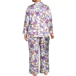 Women's Satin 2 Piece Pajama Set - Long Sleeve Top and Wide Leg Pants