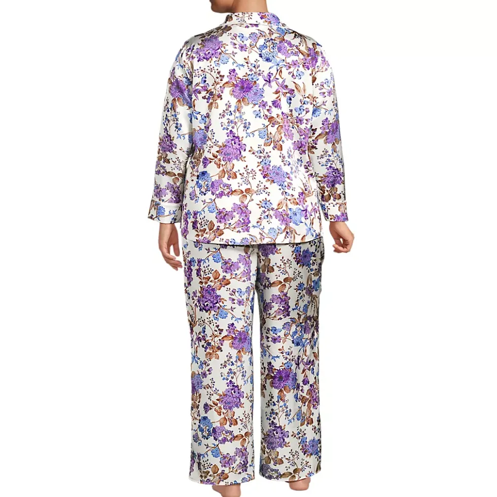 Women's Satin 2 Piece Pajama Set - Long Sleeve Top and Wide Leg Pants