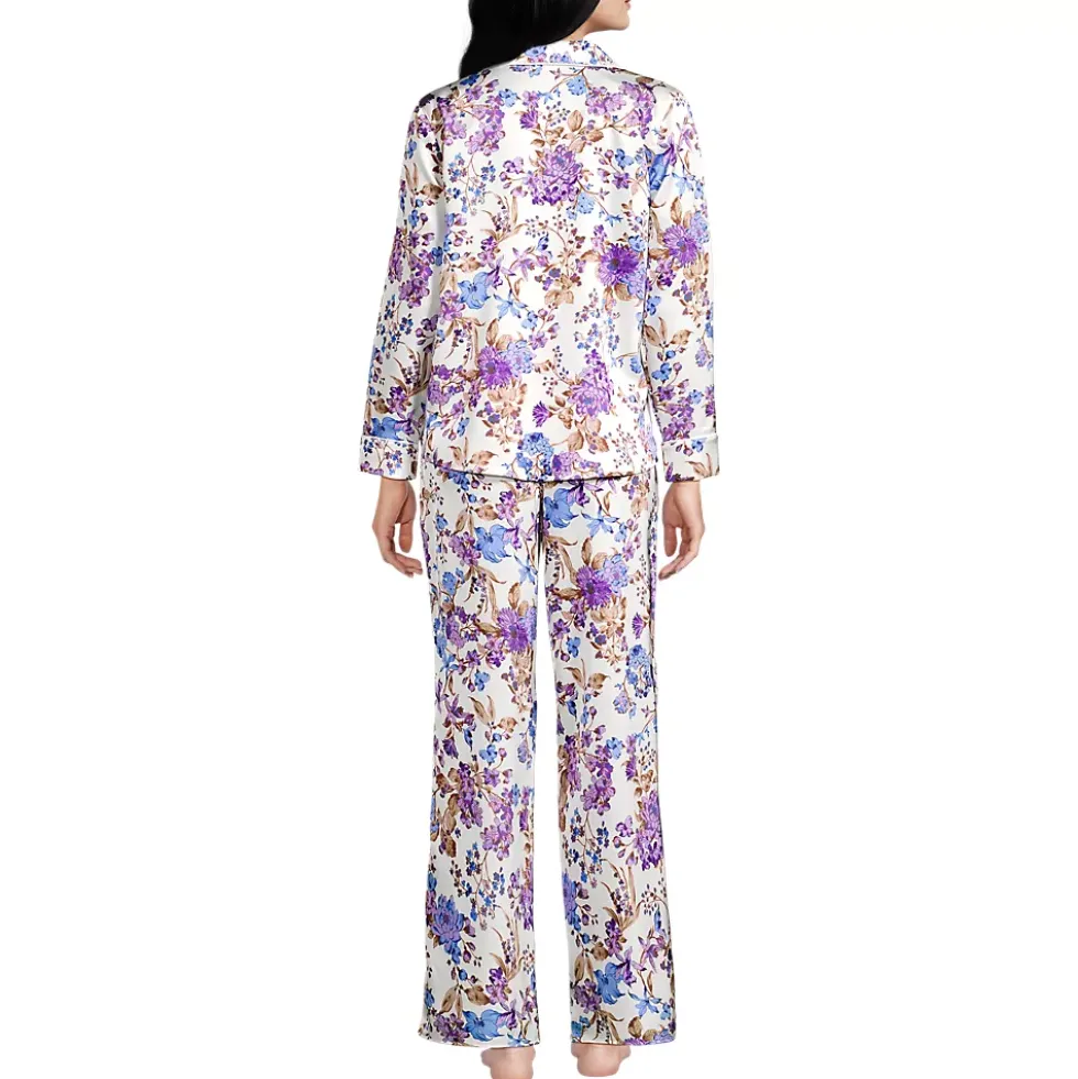 Women's Satin 2 Piece Pajama Set - Long Sleeve Top and Wide Leg Pants
