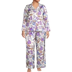 Women's Satin 2 Piece Pajama Set - Long Sleeve Top and Wide Leg Pants