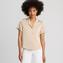 Women's Satin Short Sleeve Shirt