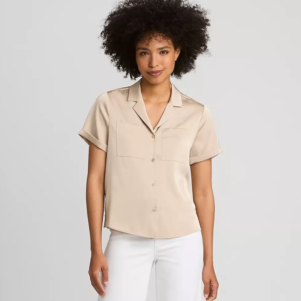 Women's Satin Short Sleeve Shirt