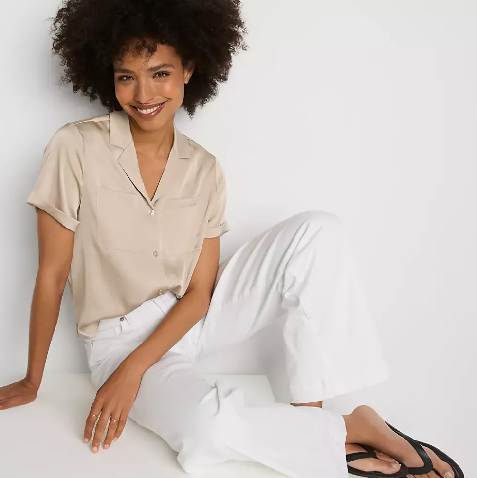 Women's Satin Short Sleeve Shirt