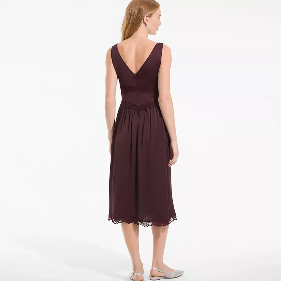 Women's Satin Sleeveless Lace Detail Dress