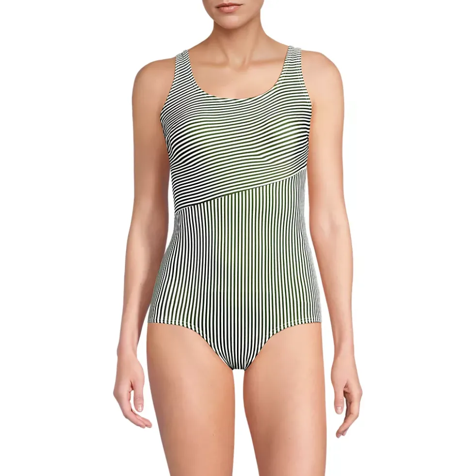 Women's Scoop Neck Tugless Sporty One Piece Swimsuit