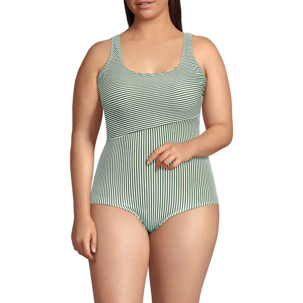 Women's Scoop Neck Tugless Sporty One Piece Swimsuit