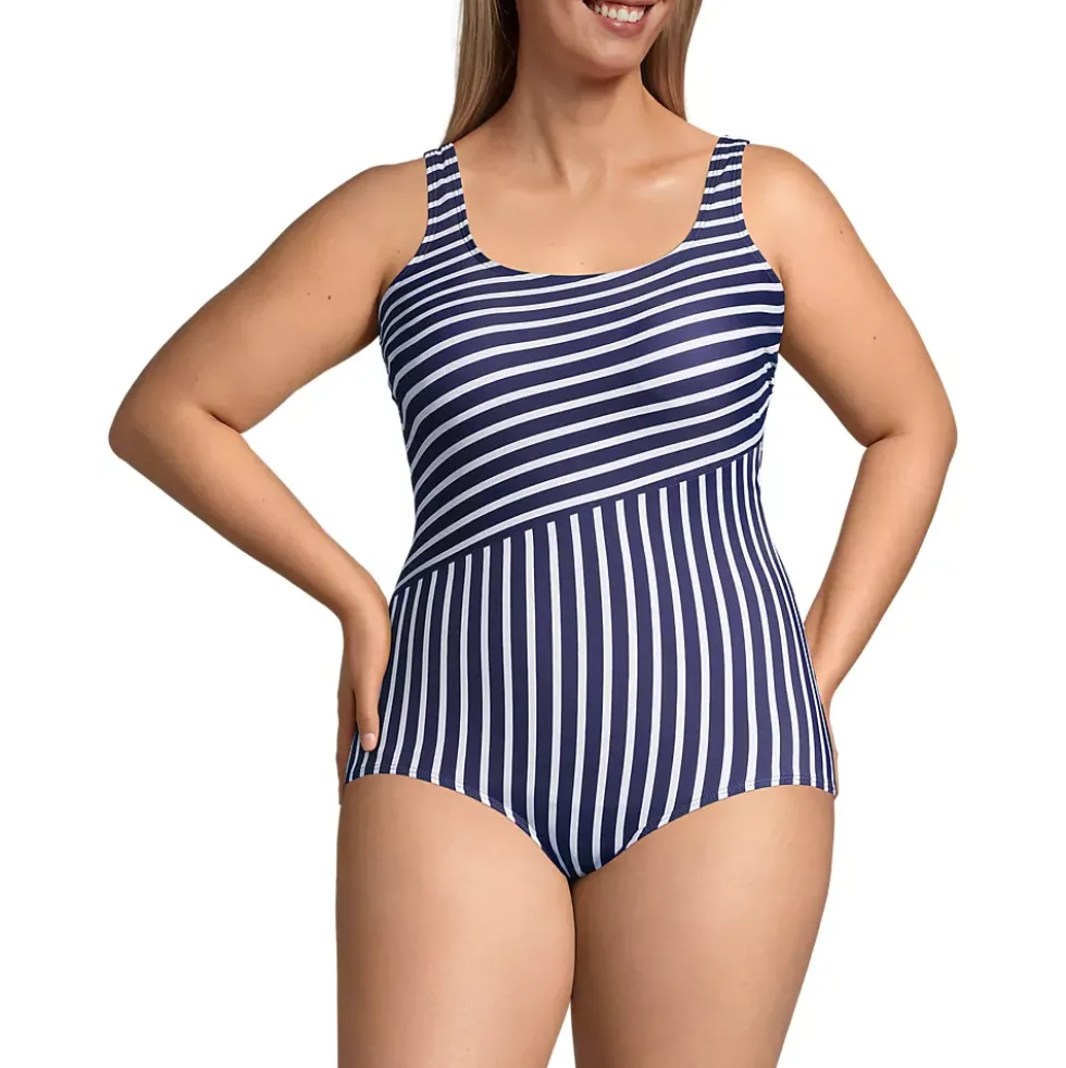 Women's Scoop Neck Tugless Sporty One Piece Swimsuit