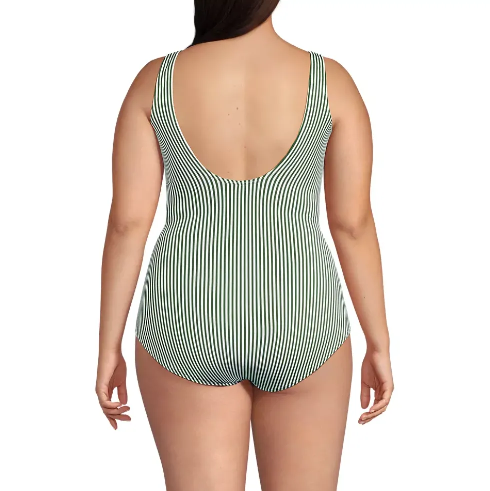 Women's Scoop Neck Tugless Sporty One Piece Swimsuit